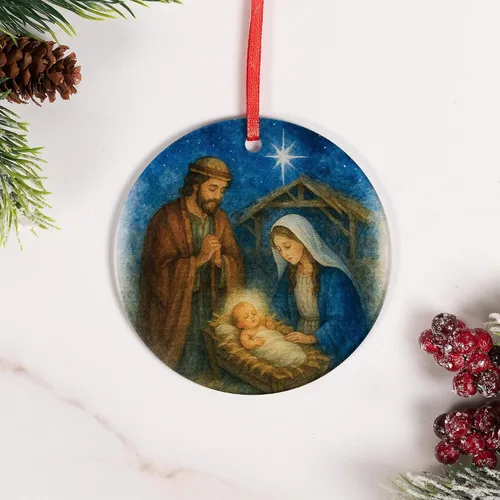Vista 2 de Escena de Nacimiento de la Sagrada Familia Adorno de Acrílico - Decoración Católica y Cristiana para Navidad - Estrella de Belén, Adornos