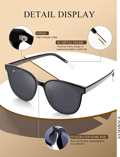 Vista 4 de KALIYADI Gafas de sol clásicas para mujer, estilo retro, a la moda, protección UV