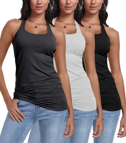 Vista 15 de Paquete de 3 camisetas sin mangas con espalda cruzada para mujer Negro+blanco+rosa