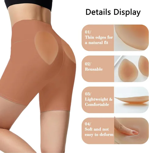 Vista 7 de Majurphy 2 pares de almohadillas adhesivas de silicona para la cadera para mujer, almohadillas reutilizables para realzar el levantamiento