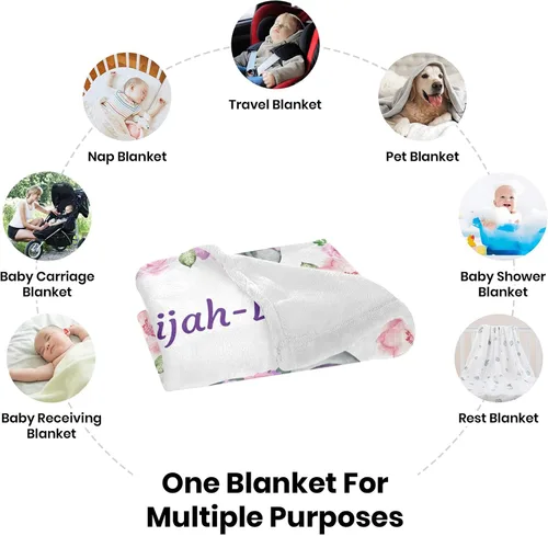 Vista 5 de Manta de bebé personalizada con nombre para bebés, niños y niñas, diseño de elefante, manta suave, regalos de despedida de recién nacidos