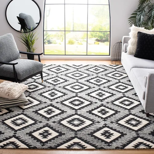 Vista 7 de SAFAVIEH Aspen Collection - Alfombra decorativa de 2 x 3 pies, carbón y negro, lana hecha a mano, ideal para zonas de alto tráfico en entrada, sala