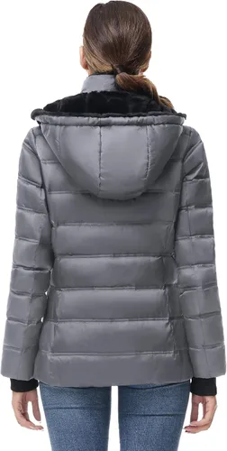 Vista 3 de Chaqueta acolchada de invierno para mujer, abrigo con capucha y cuello con forro de piel sintética