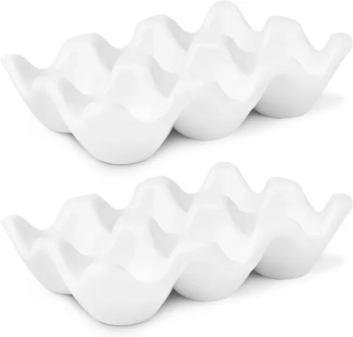 Vista 31 de Flexzion Bandeja de Cerámica para 12 Huevos - Portahuevos de Porcelana para Docena Completa Contenedor Organizador de Almacenamiento Soporte