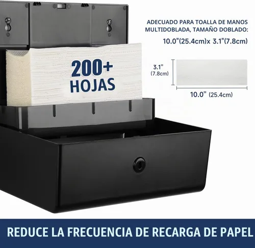 Vista 2 de AIKE Dispensador de toallas de papel multipliegue de 200 hojas Negro