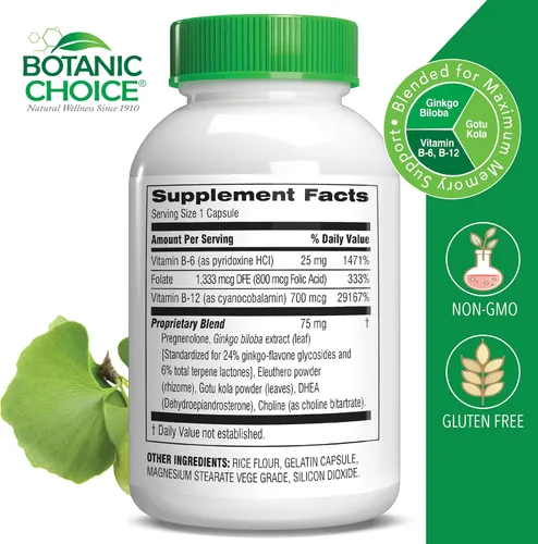 Vista 2 de Botanic Choice Advanced Memory Complex - Suplementos cerebrales de apoyo al estado de ánimo para la memoria y la concentración, mezcla de hierbas