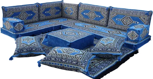 Vista 95 de arabicsofa Juego de asientos Jalsa en forma de L – Majlis árabe hecho a mano con almohadas de respaldo
