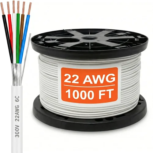 Vista 33 de Cable CMP Plenum blindado trenzado de conexión de cable, cable de bajo voltaje CL3P listado por UL, 22 AWG 2 conductores, carrete de 500 pies, blanco
