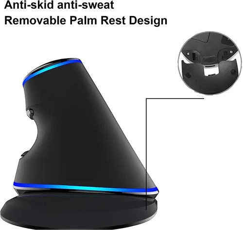Vista 4 de J-Tech Digital Ratón USB Vertical Ergonómico con Cable con Sensibilidad Ajustable (600/1000/1600 DPI), Resistencia de Desplazamiento, Reposamuñecas