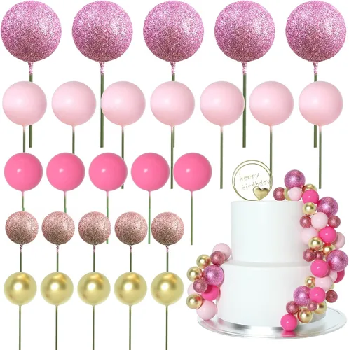 Vista 13 de ASTARON 50 piezas de palos para adornos de pastel con bolas, globos mini para suministros de decoración, bolas de espuma para pasteles para baby