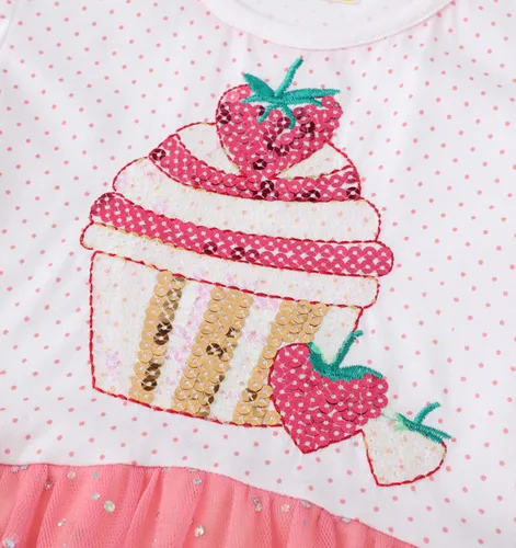 Vista 4 de Vestido de tul de verano para niña pequeña, lindo patrón de dibujos animados, vestido de algodón con lentejuelas a rayas para uso diario para bebé