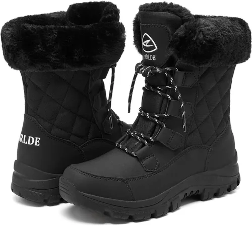 Vista 3 de EARLDE Womens Snow Boot With Waterproof Lace Up Mid-Calf Outdoor Winter Deep Tread Rubber Sole