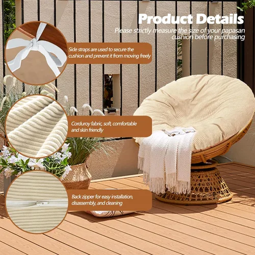 Vista 4 de Sqodok Papasan - Fundas de cojín de 50 pulgadas de tela de pana para interiores, lavables a máquina, con cremallera y correas
