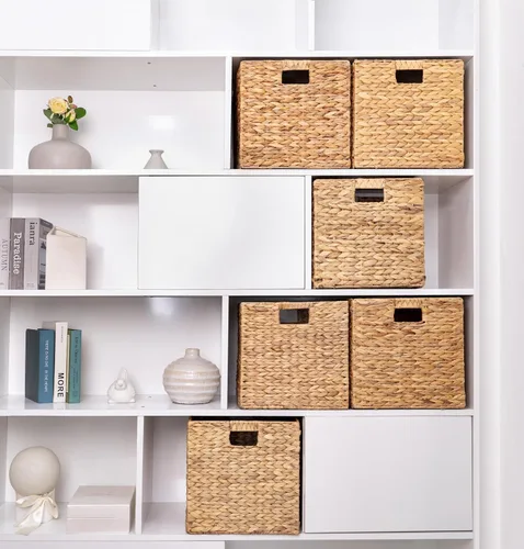 Vista 4 de M4DECOR Cubo de almacenamiento de 10.5 x 10.5 pulgadas, cestas de almacenamiento de mimbre para estantes, cestas de almacenamiento de jacinto