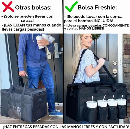 Vista 3 de FRESHIE Bolsa térmica para entrega de alimentos con portavasos/bebidas Premium, para Doordash, Uber Eats, Grubhub, bolsa de pizza, catering