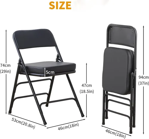 Vista 3 de BOOSDEN Silla plegable acolchada negra, silla plegable resistente con cojín grueso, silla de metal plegable para interiores y exteriores, silla