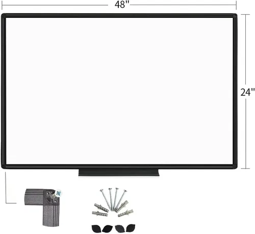Vista 3 de VIZ-PRO Pizarra blanca magnética/pizarra de borrado en seco con marco de aluminio negro, 48 x 24 pulgadas, incluye 4 borradores y 2 marcadores y 4