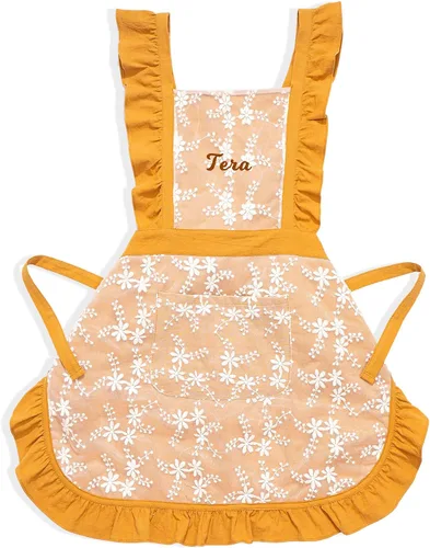 Vista 7 de Delantal vintage para mujer con bolsillos, delantal personalizado con volantes para cocinar, hornear, limpiar, jardinería