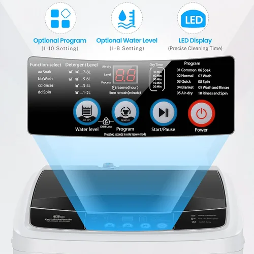 Vista 4 de Nictemaw Lavadora portátil, lavadora portátil de 2.4 pies cúbicos, capacidad de 17.8 libras, lavadora completamente automática con 10 programas, 8
