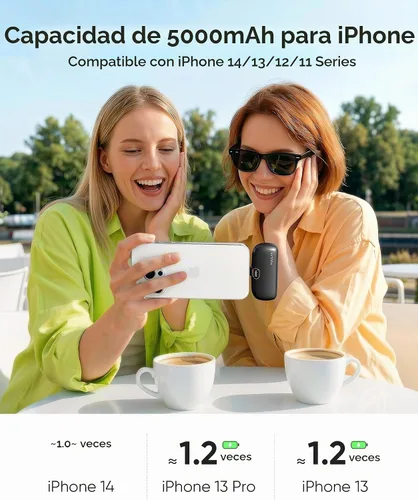 Vista 4 de Kuulaa Cargador portátil pequeño para iPhone con cable Lightning integrado de 5000 mAh, batería externa de carga rápida para iPhone 14/13/13