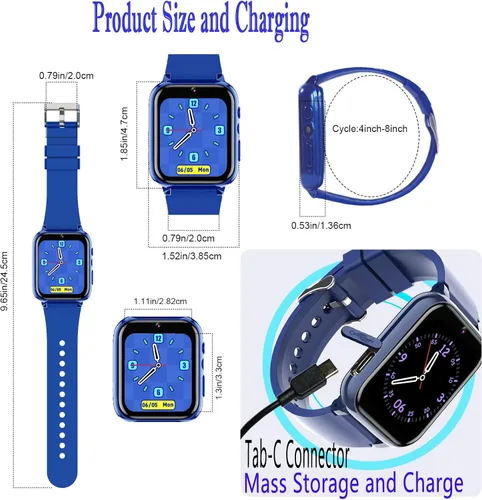 Vista 9 de iCHOMKE Reloj inteligente para niños, reloj inteligente para niñas y niños con 26 juegos, grabadora de video y reproductor, linterna de calendario