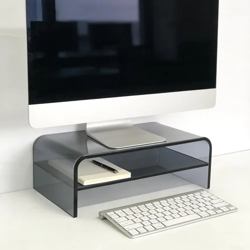 Vista 7 de Soporte para monitor y organizador de escritorio de acrílico transparente de 2 niveles, elevador de oficina en casa de 16 x 9.4 x 5.5 pulgadas