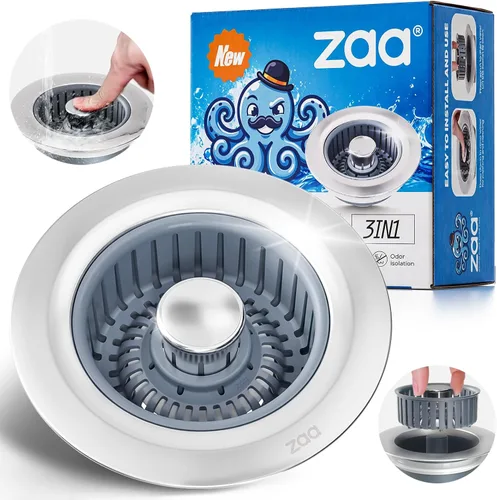 Vista 14 de zaa Colador de drenaje para fregadero, tapón 3 en 1 para fregadero de cocina, tapón de drenaje de cocina de acero inoxidable y cubierta con colador
