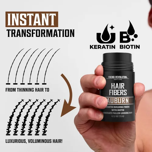 Vista 5 de Viking Revolution Fibras de cabello castaño rojizo para hombres adelgazantes, fibra gruesa para cubrir puntos calvos, fibras de construcción