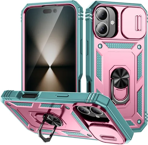 Vista 15 de Funda para iPhone 11, soporte giratorio y cubierta deslizante Verde Rosa