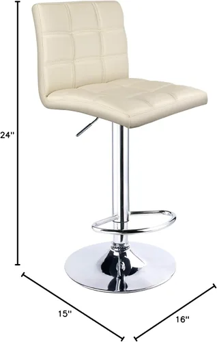 Vista 3 de Taburetes de bar ajustables de piel sintética moderna con espalda, juego de 2, taburete giratorio de altura de mostrador por Leopard (beige)
