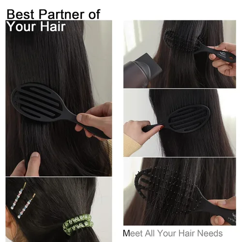 Vista 4 de Cepillo de pelo, cepillo desenredante con cerdas suaves para mujeres y niños, cabello rizado natural y grueso, ideal para cabello húmedo o seco