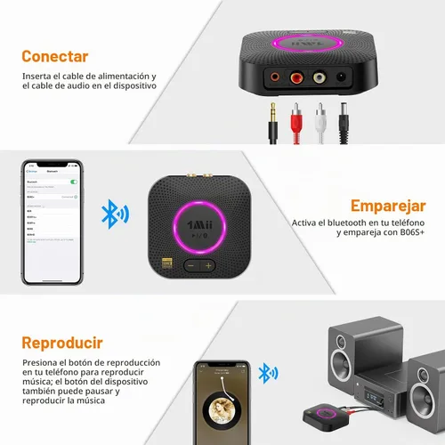 Vista 7 de 1Mii B06S+ Receptor Bluetooth 5.2 LDAC para sistema estéreo del hogar, transmisión de música de alta resolución, adaptador de audio inalámbrico