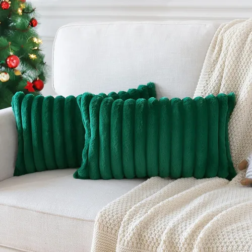 Vista 28 de Soleebee Juego de 2 fundas de cojín decorativo de terciopelo suave y acogedor, fundas de piel sintética de conejo para sofá, cama, silla, cojines