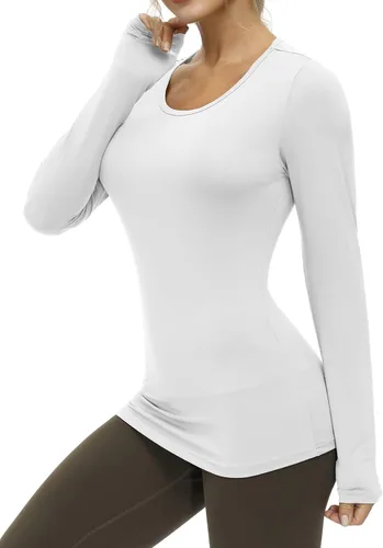 Vista 3 de Yige Camiseta atlética de manga larga para mujer que absorbe la humedad, cuello redondo