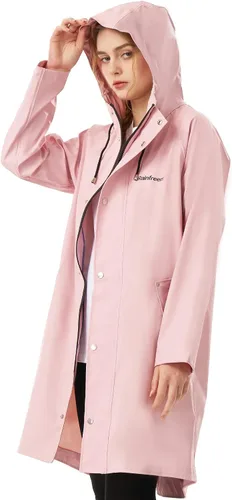 Vista 4 de RAINFREEM Chubasquero para mujer, impermeable, con capucha, abrigo de senderismo, ligero, rompevientos, gabardina