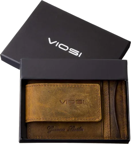 Vista 5 de Viosi Billetera delgada de cuero con clip para dinero para hombre, bolsillo frontal, bloqueo RFID, tarjetero con imanes de tierras raras, Rústico