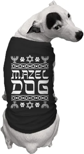 Vista 2 de Mazel Dog – Hanukkah Pascua Seder Judío vacaciones perro camisa (negro, X-Small)