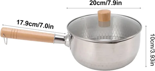Vista 5 de Cacerola japonesa tradicional japonesa antiadherente de 7.9 in de diámetro con tapa, mango de madera, olla de sopa de leche de acero inoxidable
