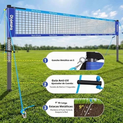 Vista 5 de 32FT Outdoor Volleyball Net Set, Regulation Size Portable Volleyball System with 1.25" Adjustable Steel Poles, 28-Ply Anti-Sag PE Net, Ball, Pump