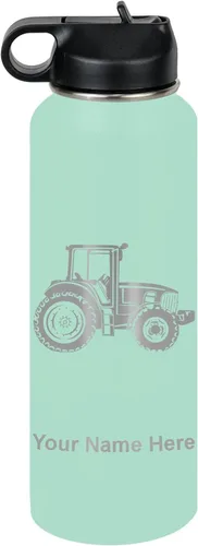 Vista 18 de LaserGram Botella de agua personalizada, tractor agrícola, acero inoxidable de doble pared aislada al vacío con popote superior, regalo grabado