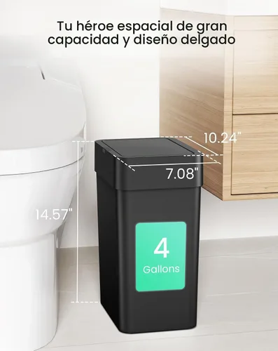 Vista 2 de Cesun Basurero de baño con tapa, 4 galones, con sensor de movimiento, botes de basura automáticos sin contacto, cesta de basura inteligente
