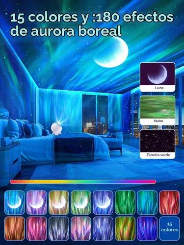 Vista 3 de One Fire Proyector de luces del norte, proyector de galaxia para dormitorio Más de 300 modos de iluminación, 15 ruido blanco y Bluetooth, control