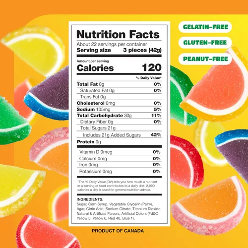 Vista 2 de Rebanadas de frutas – Paquete de 2 libras – 60 unidades – Caramelos de gelatina – Rebanadas de frutas envueltas individualmente – Sabores surtidos