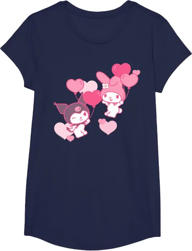 Vista 32 de Camiseta de My Melody y Kuromi con corazones del Día de San Valentín Negro