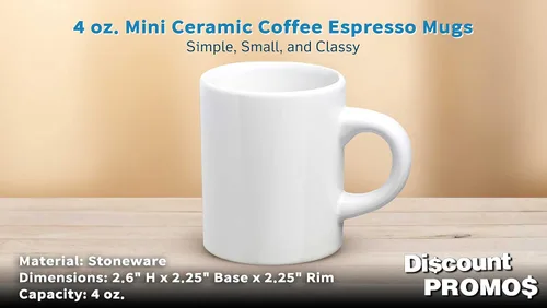 Vista 4 de DISCOUNT PROMOS Juego de 10 mini tazas de cerámica, 4 oz. - Gres, café, duradero, mango en C, color blanco