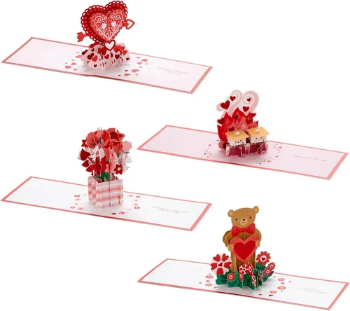 Vista 2 de Hallmark Surtido de tarjetas emergentes para el día de San Valentín (4 tarjetas con sobres) Tarjetas 3D de papel de la firma
