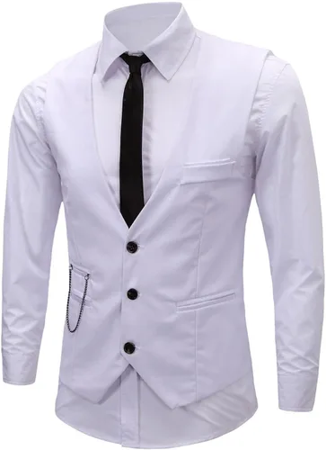 Vista 18 de Vestido formal para hombre, de negocios, ajustado, sin mangas, chaqueta de traje, chaleco chaleco Negro