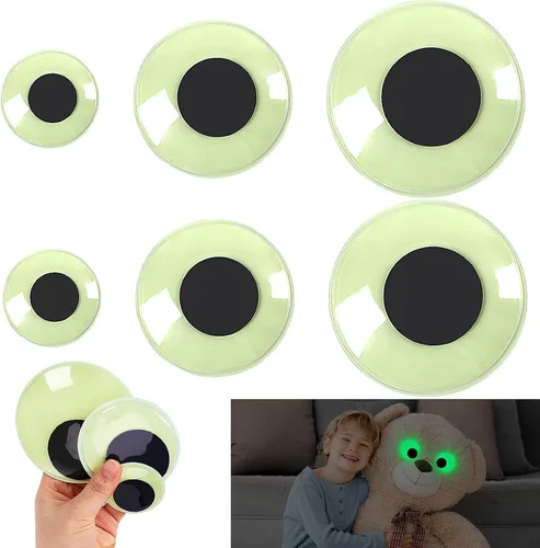 Vista 16 de PETKNOWS 6 piezas de ojos gigantes que brillan en la oscuridad, 1 pulgada autoadhesivos, ojos luminosos brillantes para manualidades, calcomanías