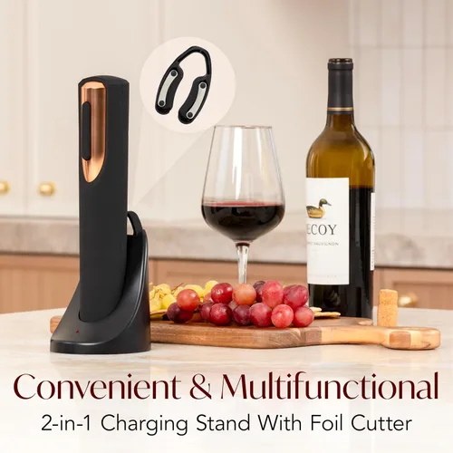Vista 3 de Abrebotellas de vino eléctrico recargable, base de carga y cortador de papel de aluminio incluido con abridor automático de vino, sacacorchos