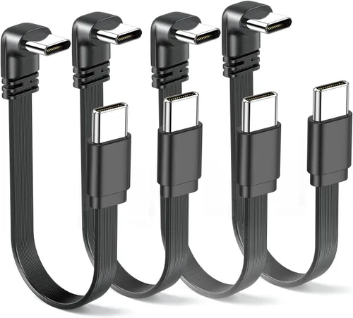 Vista 11 de Paquete de 2 cables USB 2.0 tipo C macho a macho de 90 grados de disparo plano de 4 pulgadas/3.9 in, suave y flexible en ángulo recto, cable USB M/M